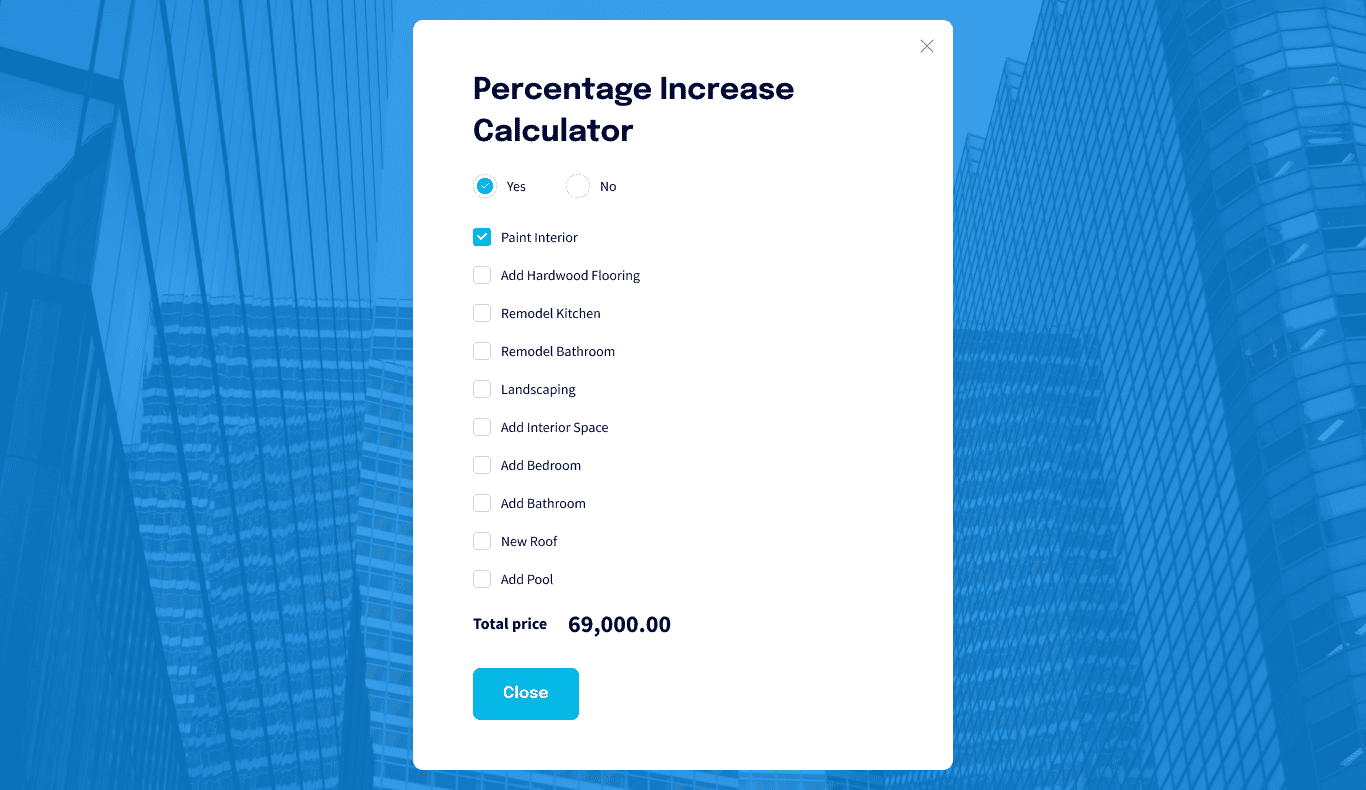 Percentage Increase Calculator pop up